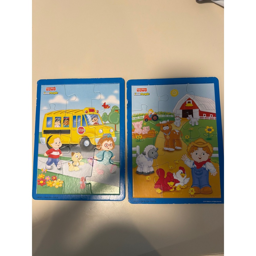 Little People Cardboard Puzzle Mattel 2014  Farm Animals School Bus